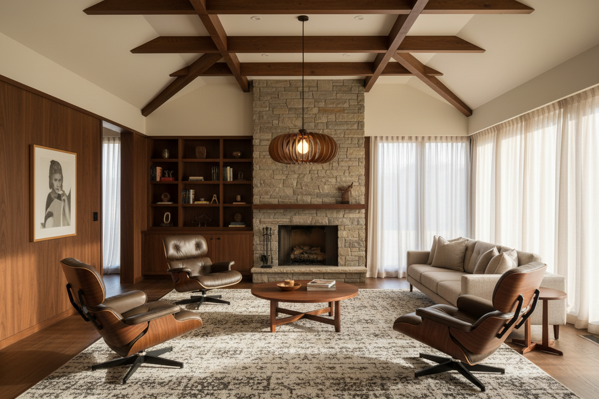 Band Pendant Light Walnut - Architectural Living Room