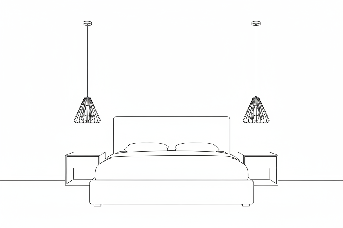 Bedroom line drawing with pendant lights