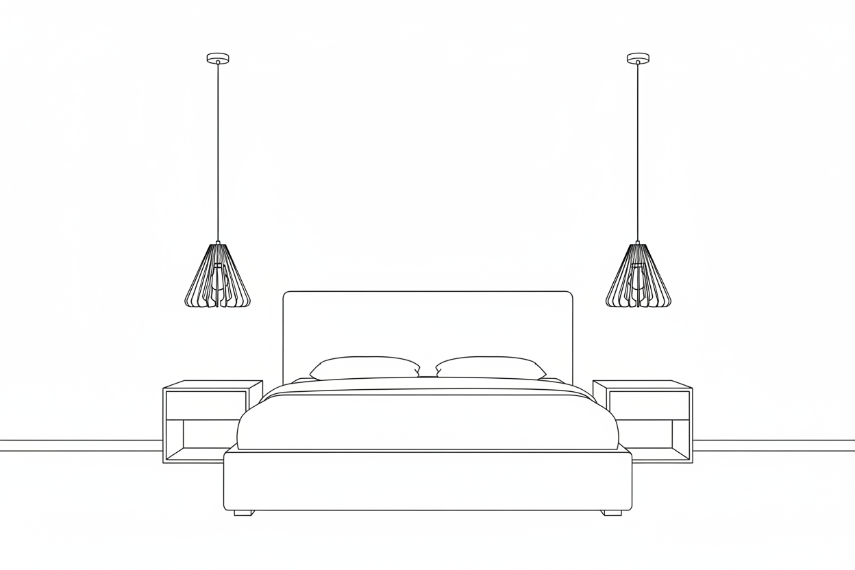 Bedroom line drawing with pendant lights