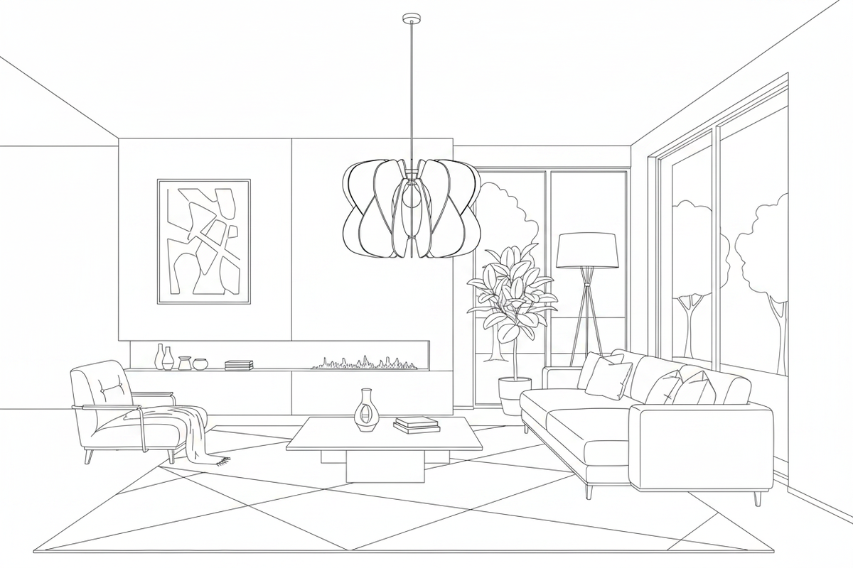 Husk Light – Living Room Line Drawing