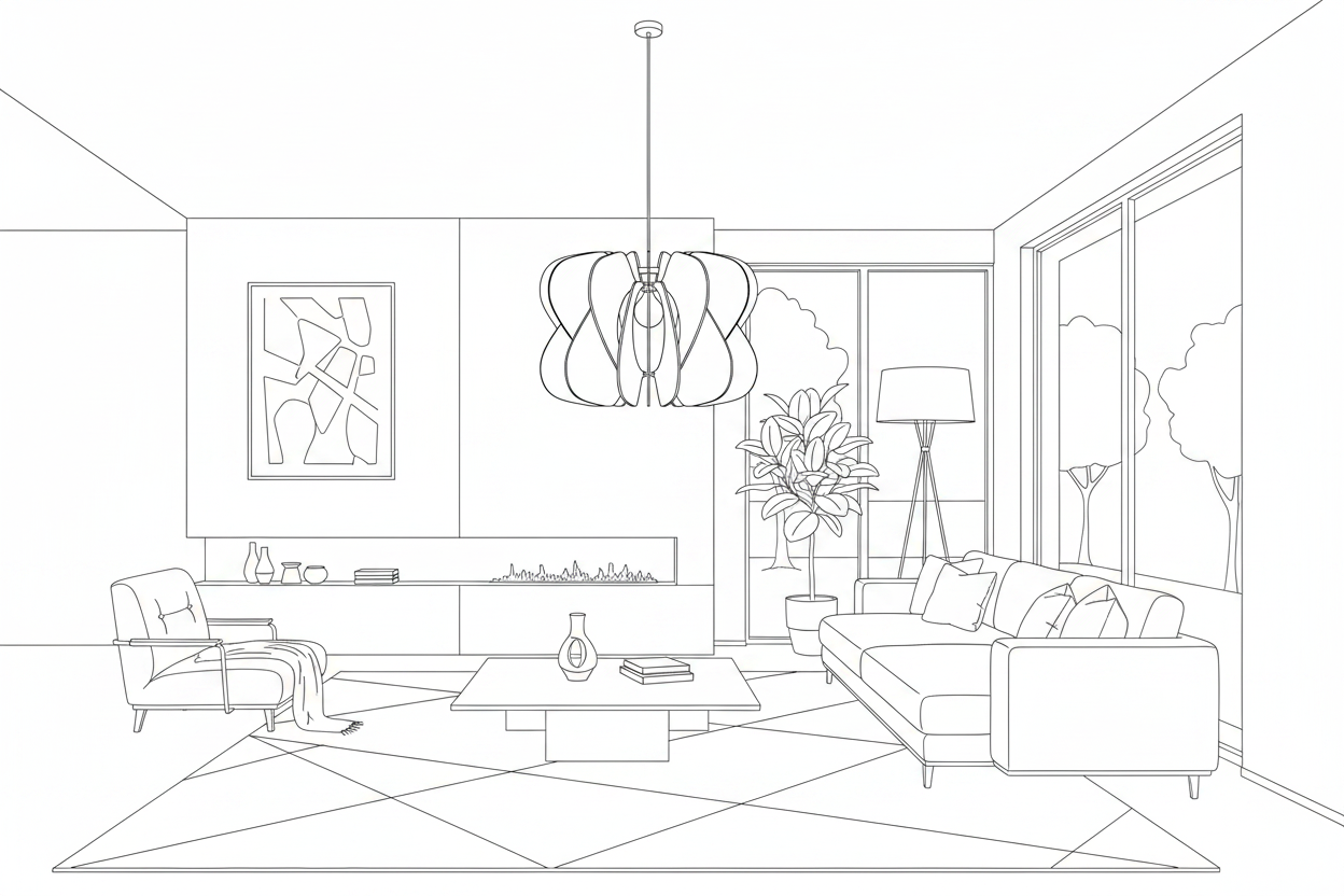 Husk Light – Living Room Line Drawing