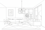 Husk Light – Living Room Line Drawing 5