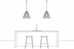 Kitchen scene with stools and faucet line drawing 9