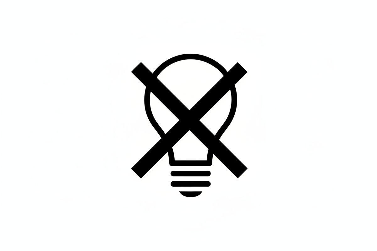 make a line drawing that shows an X over a light bulb