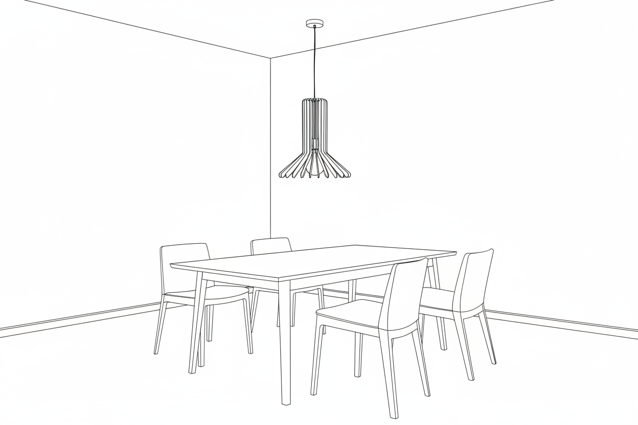 Pendant Light Dining Room Scene Line Drawing