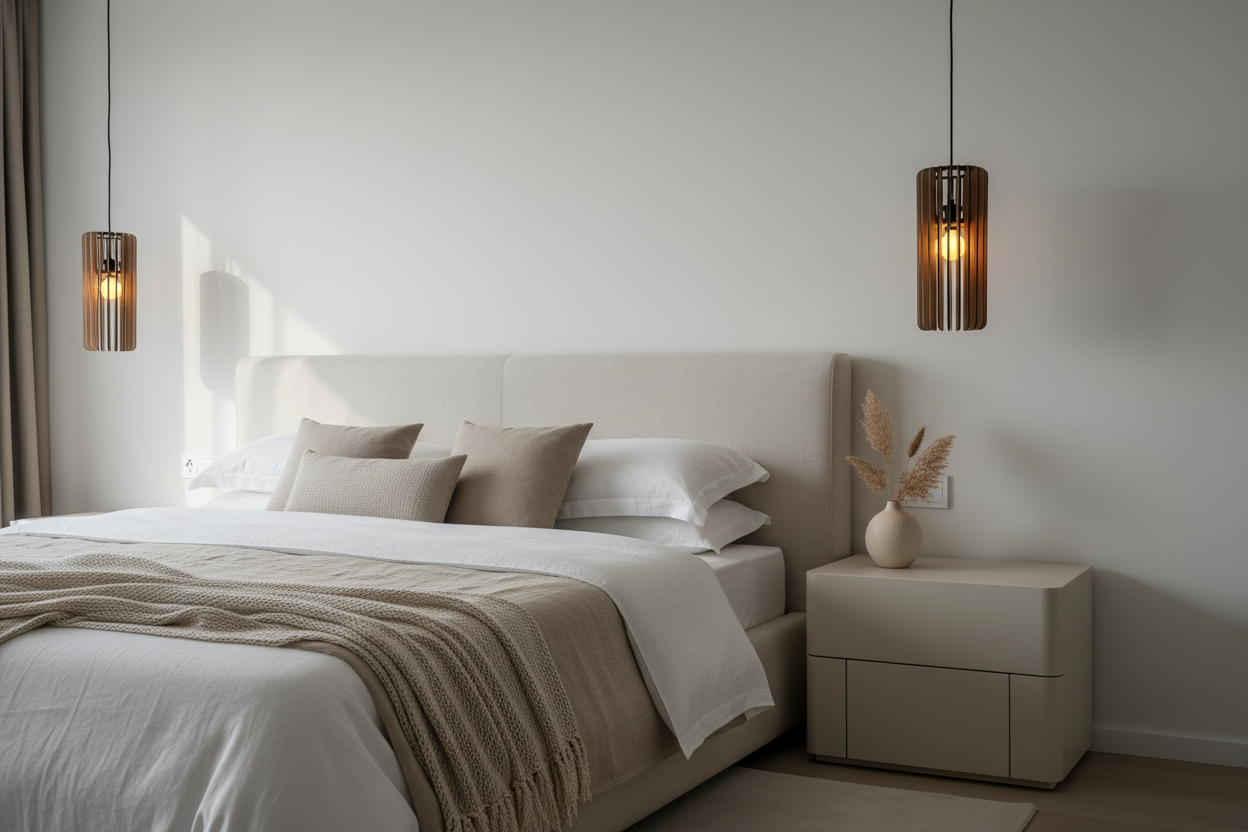 White Oak Lattice pendant over nightstand