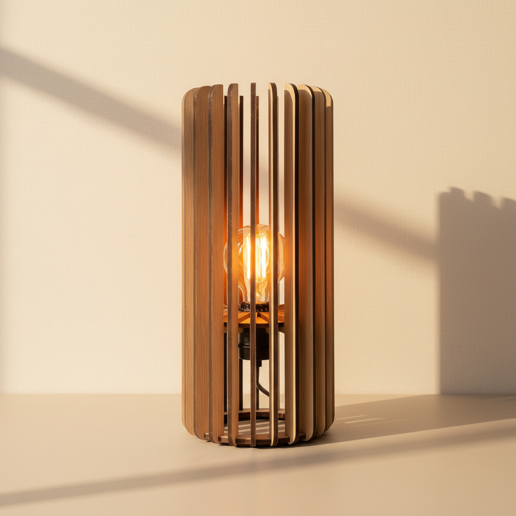 White oak lattice table light with cream background