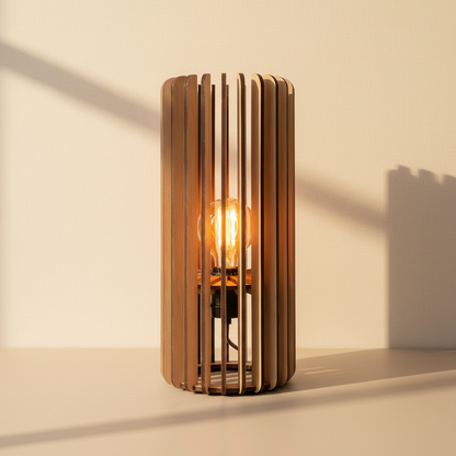 White oak lattice table light with cream background