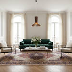 White Oak Shade Pendant with Modern Chairs 1